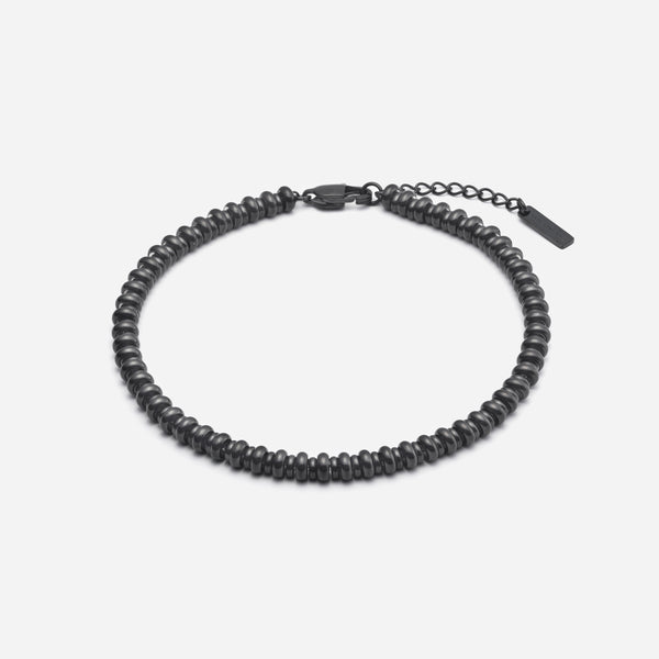 A001 stainless - uneven beads anklet - black