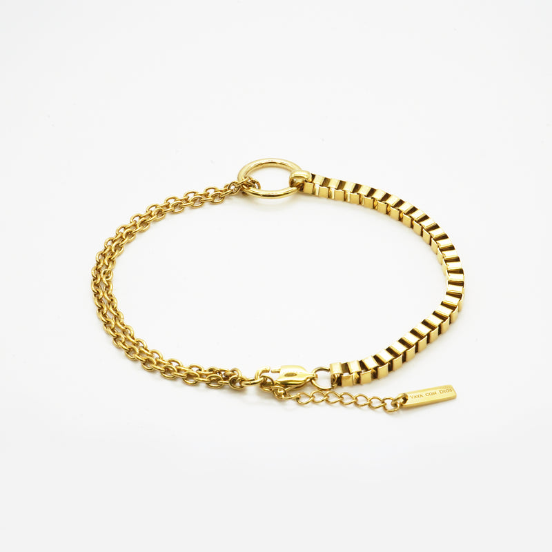 A002 stainless - box/azuki chain anklet - gold