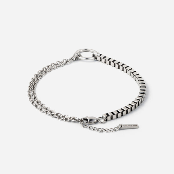 A002 stainless - box/azuki chain anklet - silver