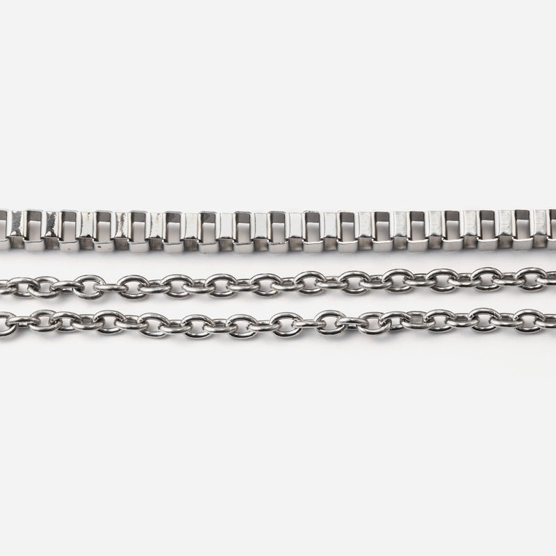 A002 stainless - box/azuki chain anklet - silver