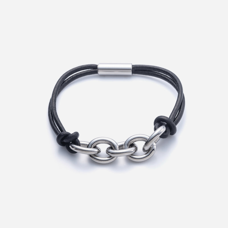 B78 stainless - azuki leather code bracelet - silver