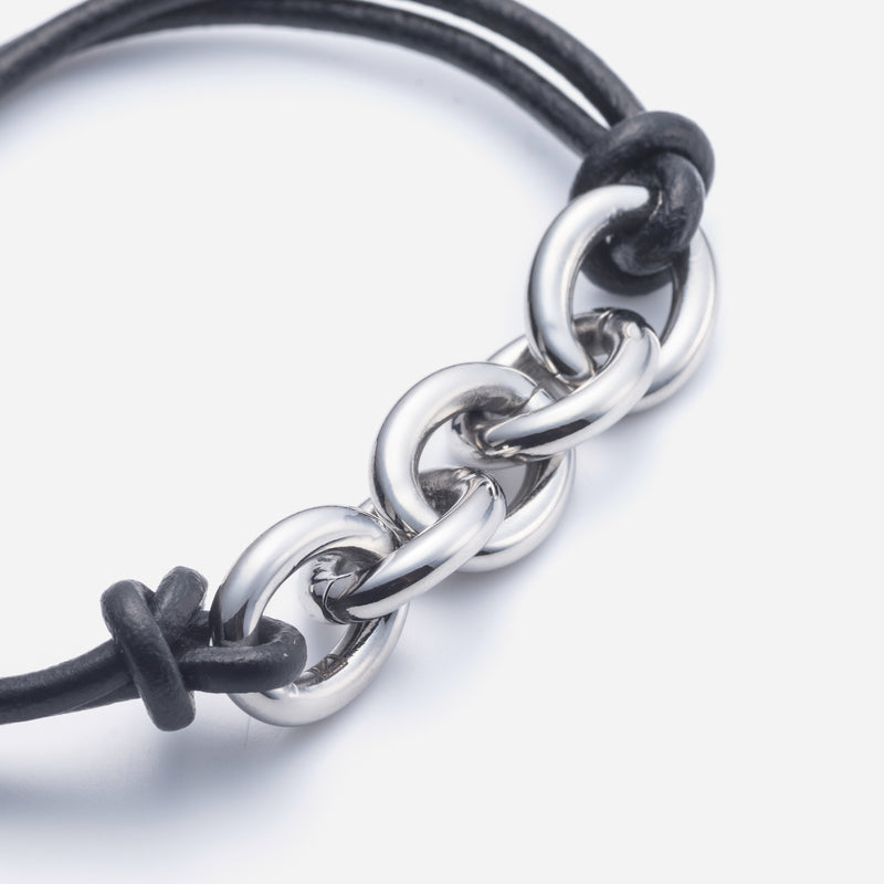 B78 stainless - azuki leather code bracelet - silver