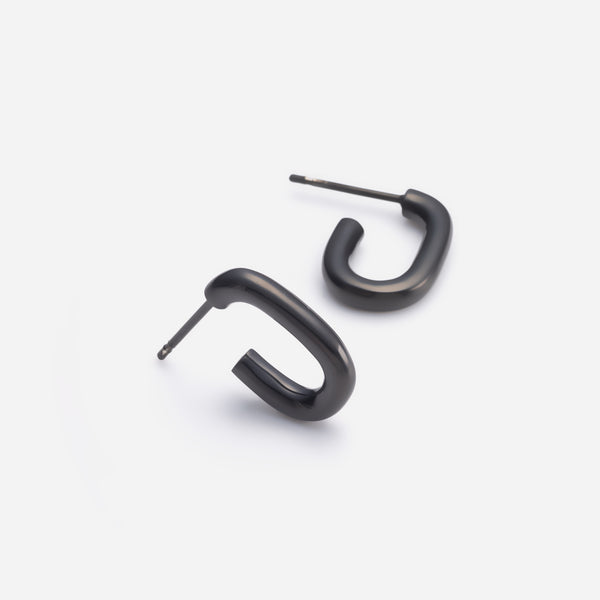 E160 stainless - oval hoop pierce（pair）- black