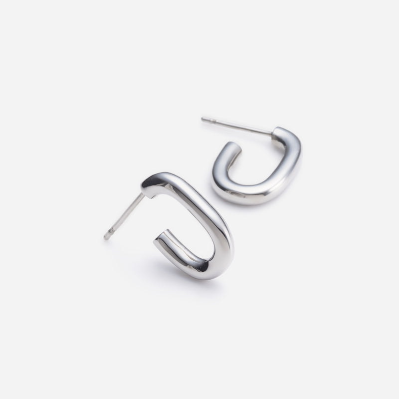 E160 stainless - oval hoop pierce（pair）- silver
