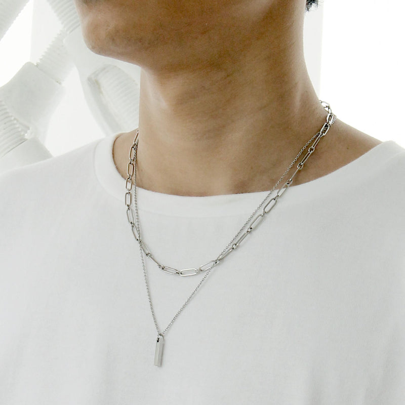 P122 stainless - drop bar necklace - silver